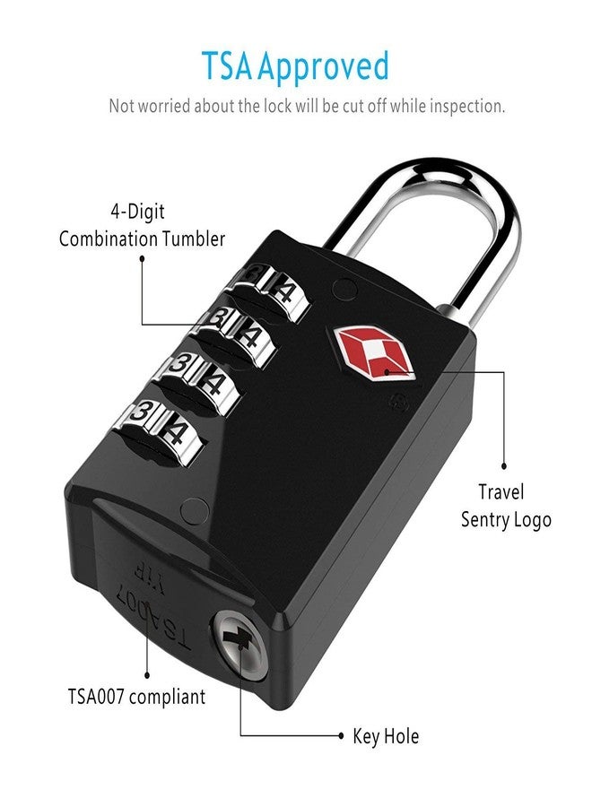 KANABEE كانابي - مجموعة من قطعتين - 309 - قفل معدني معتمد من إدارة أمن النقل الأمريكية (TSA) مكون من 4 أرقام لأقفال السفر برقم سري لحقائب الأمتعة ((عبوة من قطعتين) 1 أسود، 1 فضي) - Image 2